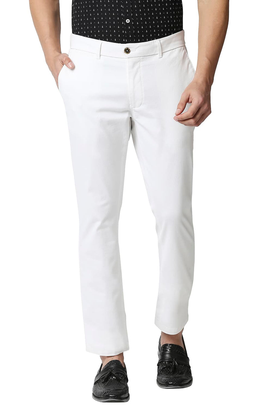 BASICS TAPERED FIT BLANC DE BLANC WHITE STRETCH TROUSERS