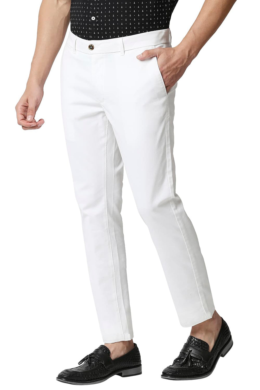 BASICS TAPERED FIT BLANC DE BLANC WHITE STRETCH TROUSERS
