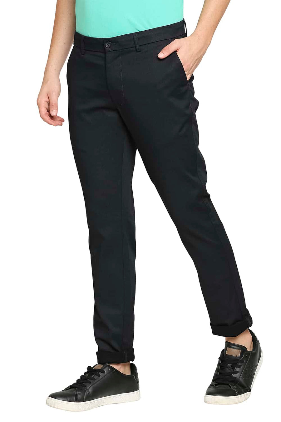 BASICS TAPERED FIT CAVIAR BLACK STRETCH TROUSERS