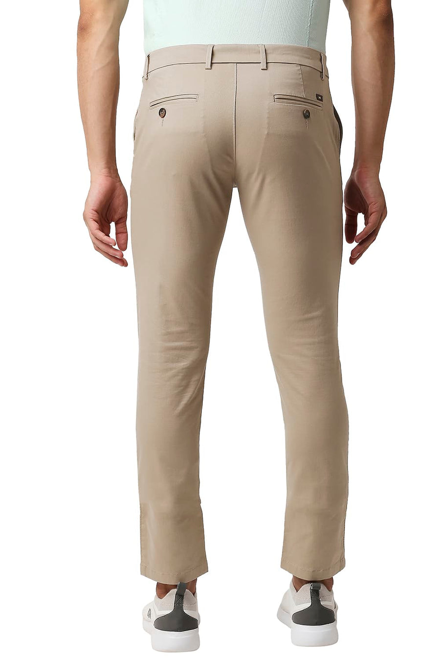 BASICS TAPERED FIT NOMAD BEIGE COTTON STRETCH TROUSERS