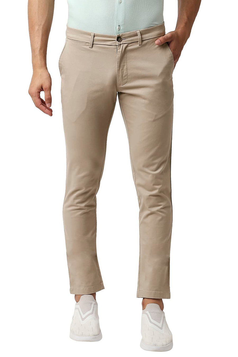 BASICS TAPERED FIT NOMAD BEIGE COTTON STRETCH TROUSERS
