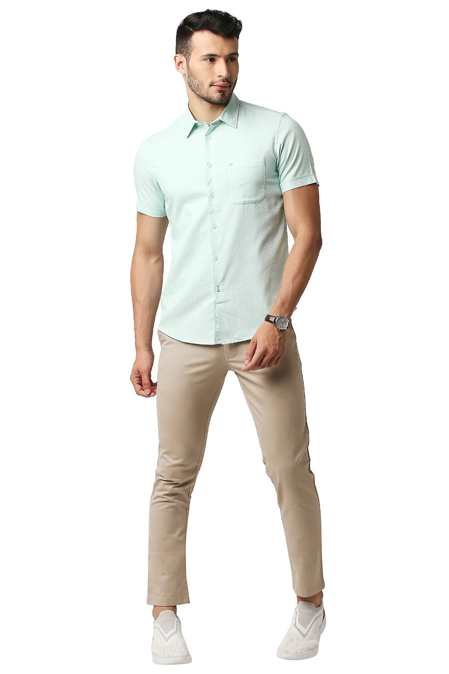 BASICS TAPERED FIT NOMAD BEIGE COTTON STRETCH TROUSERS