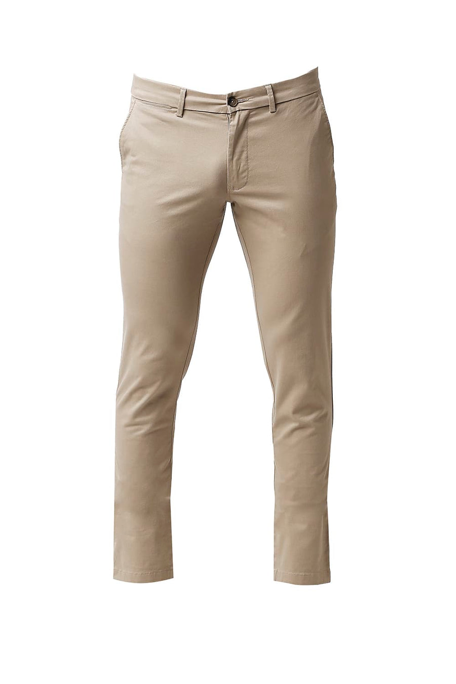 BASICS TAPERED FIT NOMAD BEIGE COTTON STRETCH TROUSERS