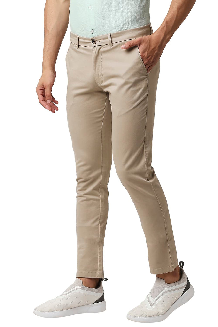 BASICS TAPERED FIT NOMAD BEIGE COTTON STRETCH TROUSERS