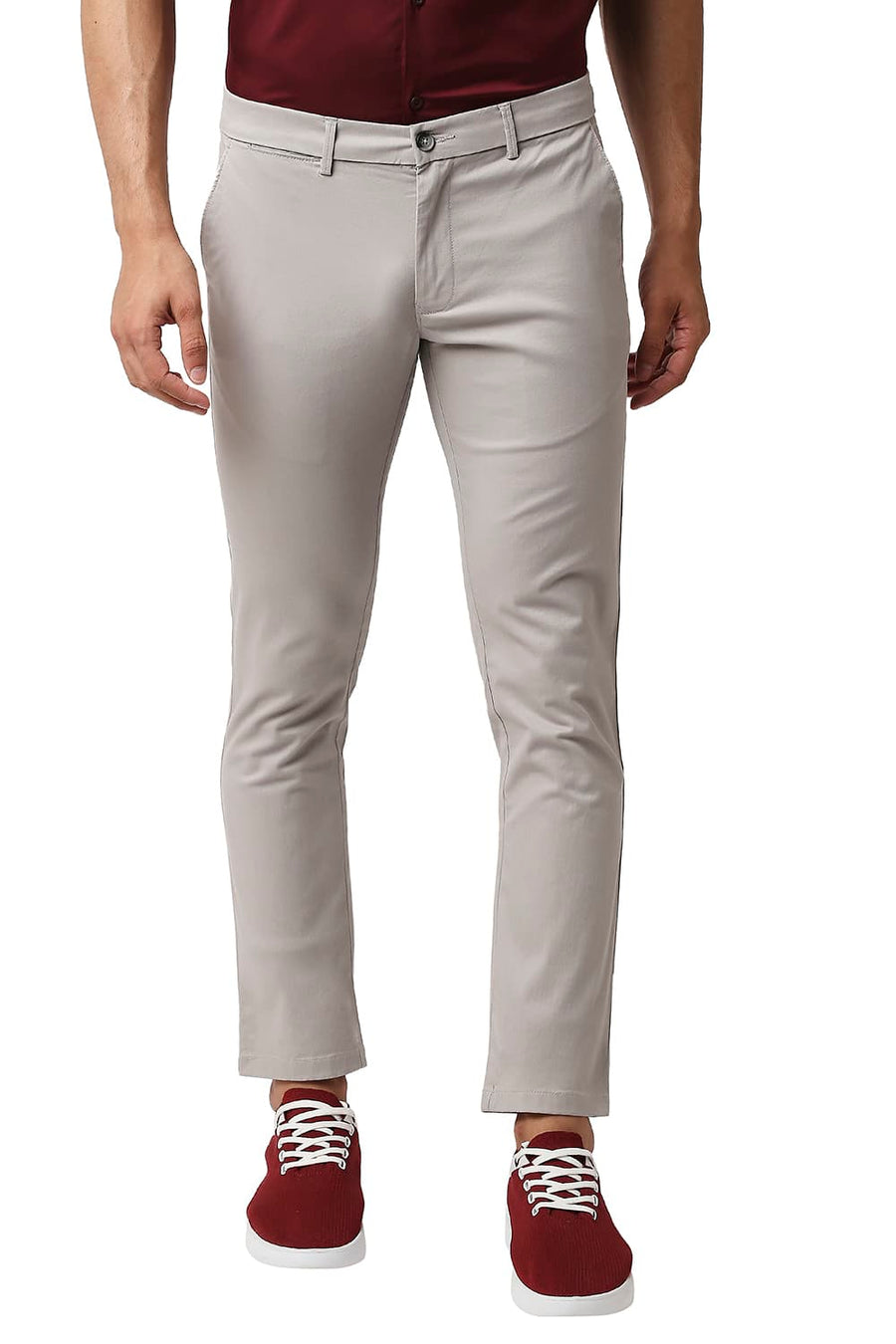 BASICS TAPERED FIT ANTARCTICA GREY COTTON STRETCH TROUSERS
