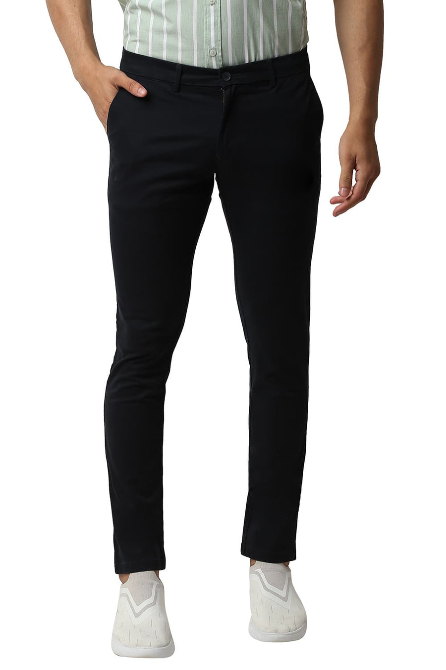 BASICS TAPERED FIT ECLIPSE NAVY COTTON STRETCH TROUSERS
