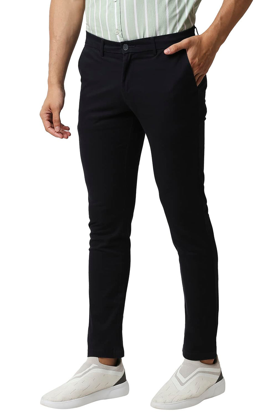 BASICS TAPERED FIT ECLIPSE NAVY COTTON STRETCH TROUSERS