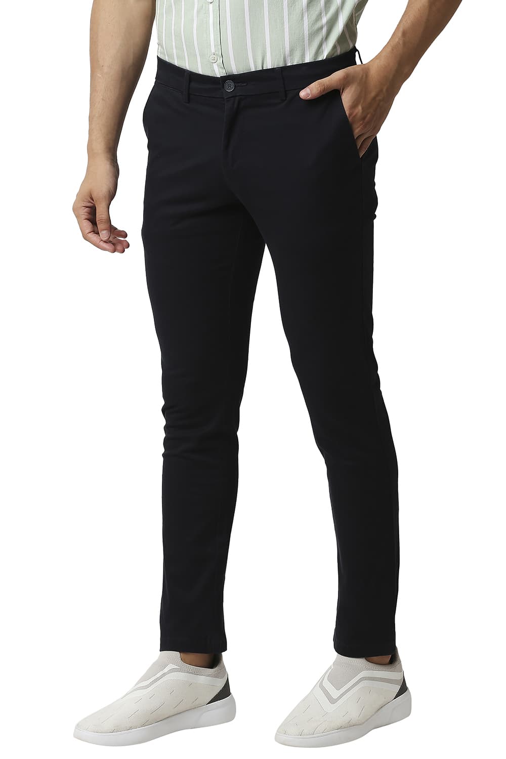 BASICS TAPERED FIT COTTON STRETCH TROUSERS