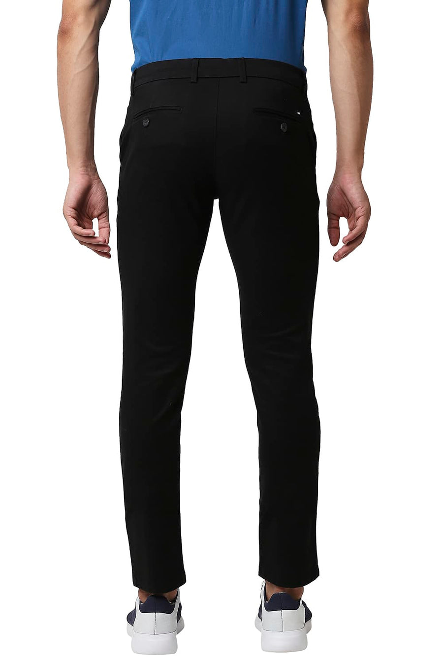 BASICS TAPERED FIT PHANTOM BLACK COTTON STRETCH TROUSERS