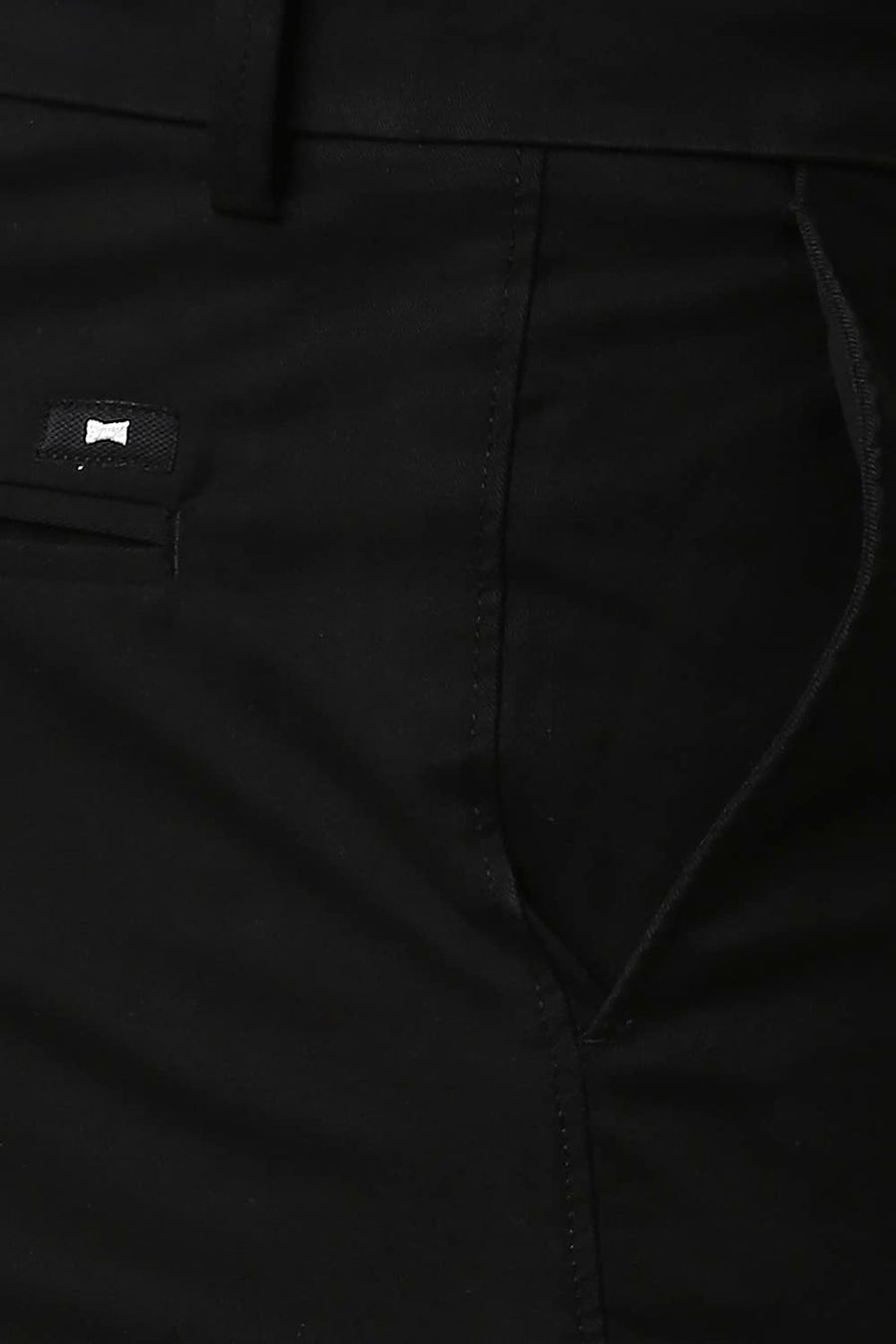 BASICS TAPERED FIT PHANTOM BLACK COTTON STRETCH TROUSERS