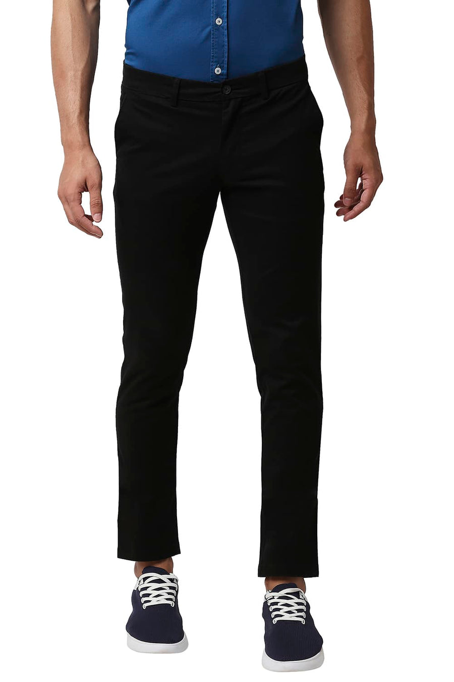BASICS TAPERED FIT PHANTOM BLACK COTTON STRETCH TROUSERS