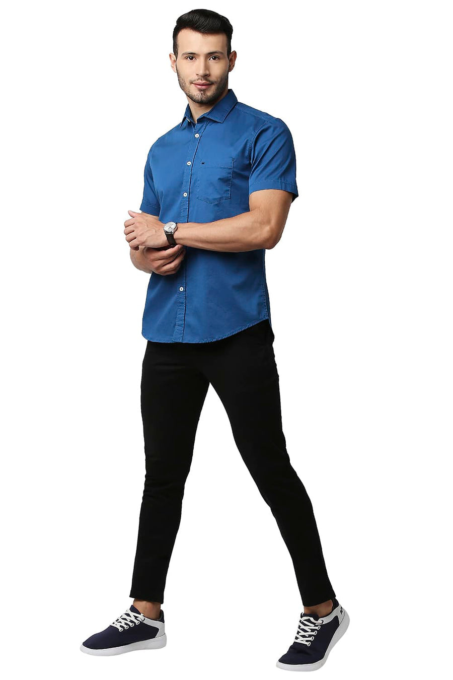 BASICS TAPERED FIT PHANTOM BLACK COTTON STRETCH TROUSERS