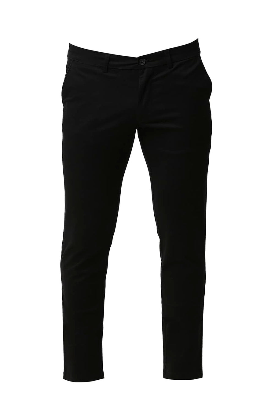 BASICS TAPERED FIT PHANTOM BLACK COTTON STRETCH TROUSERS