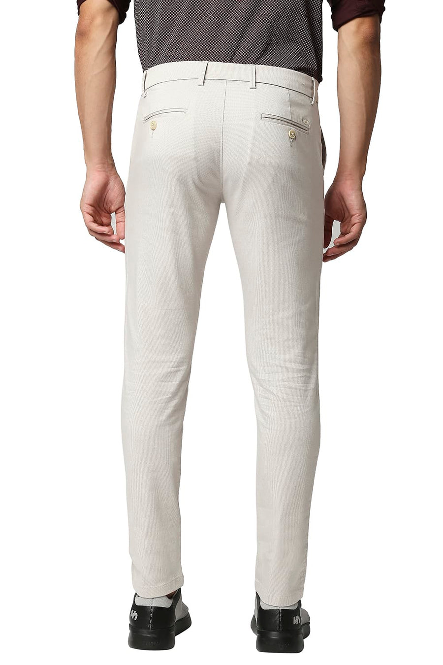 BASICS TAPERED FIT SCROLL GREY STRETCH PRINTED TROUSERS