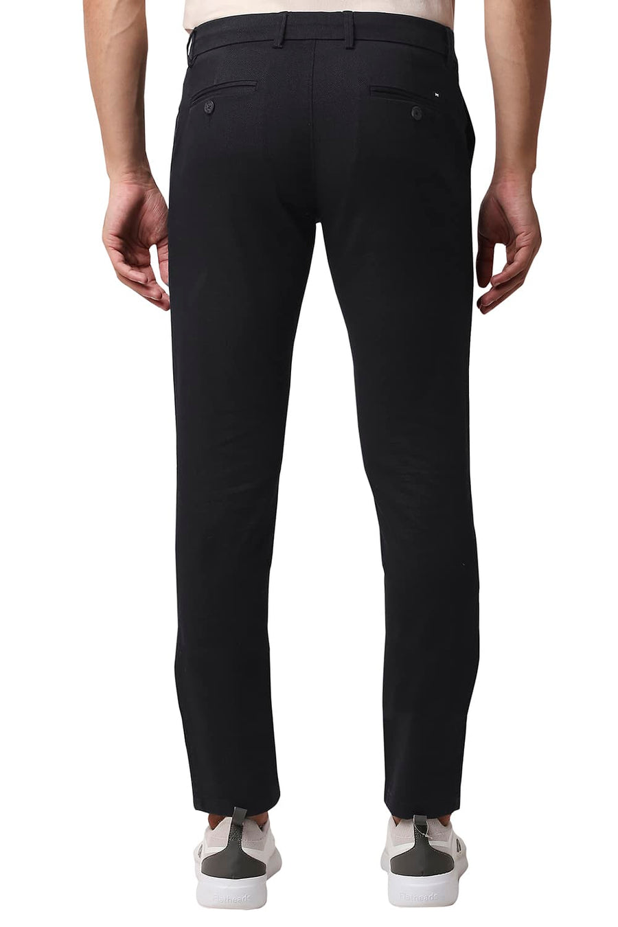 BASICS TAPERED FIT LICORICE BLACK STRETCH PRINTED TROUSERS