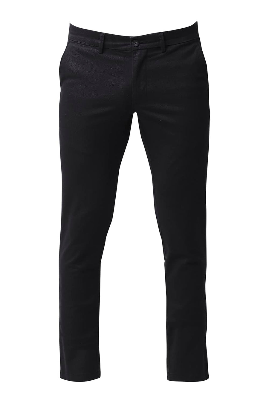 BASICS TAPERED FIT LICORICE BLACK STRETCH PRINTED TROUSERS