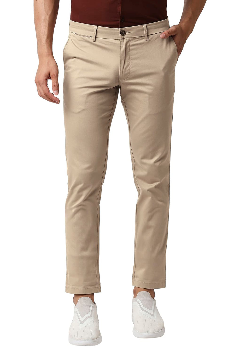 BASICS TAPERED FIT AFFOGAT KHAKHI BROKEN TWILL STRETCH TROUSERS