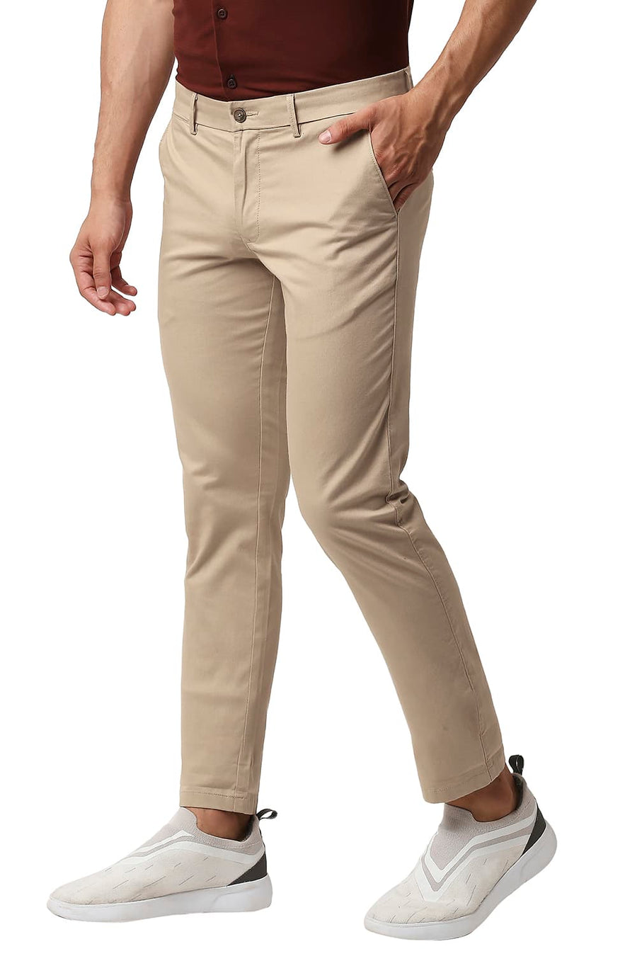 BASICS TAPERED FIT AFFOGAT KHAKHI BROKEN TWILL STRETCH TROUSERS