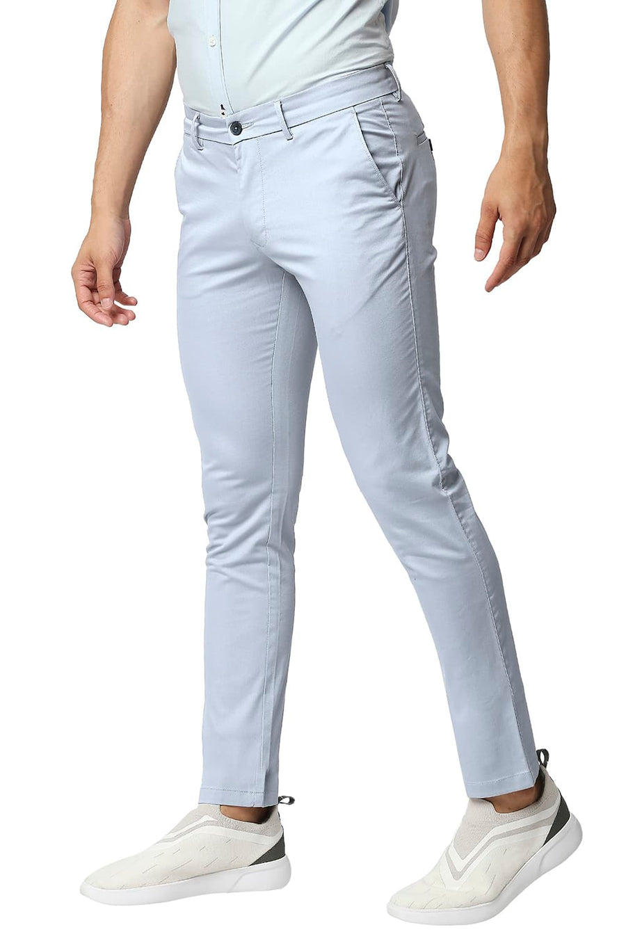 BASICS TAPERED FIT WEATHERVANE BLUE BROKEN TWILL STRETCH TROUSERS