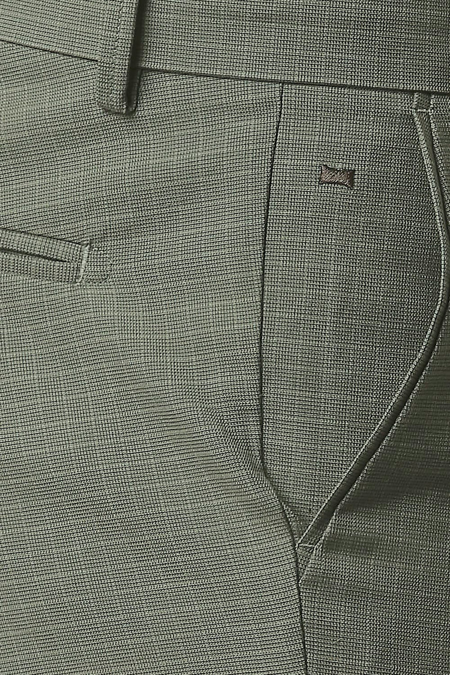 BASICS TAPERED FIT DUSTY OLIVE GREEN STRETCH CHECKS TROUSERS