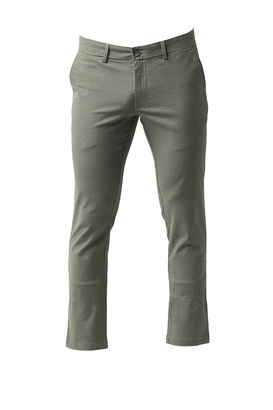 BASICS TAPERED FIT DUSTY OLIVE GREEN STRETCH CHECKS TROUSERS