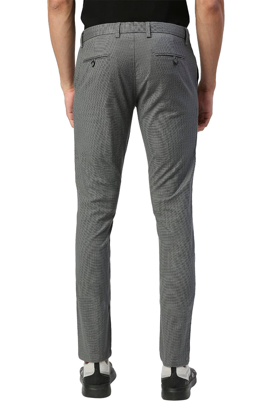 BASICS TAPERED FIT GRIFFIN GREY STRETCH CHECKS TROUSERS