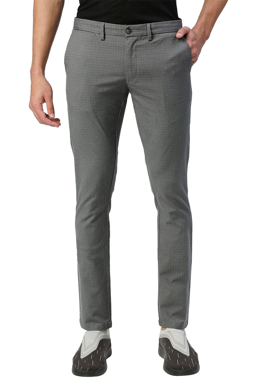 BASICS TAPERED FIT GRIFFIN GREY STRETCH CHECKS TROUSERS