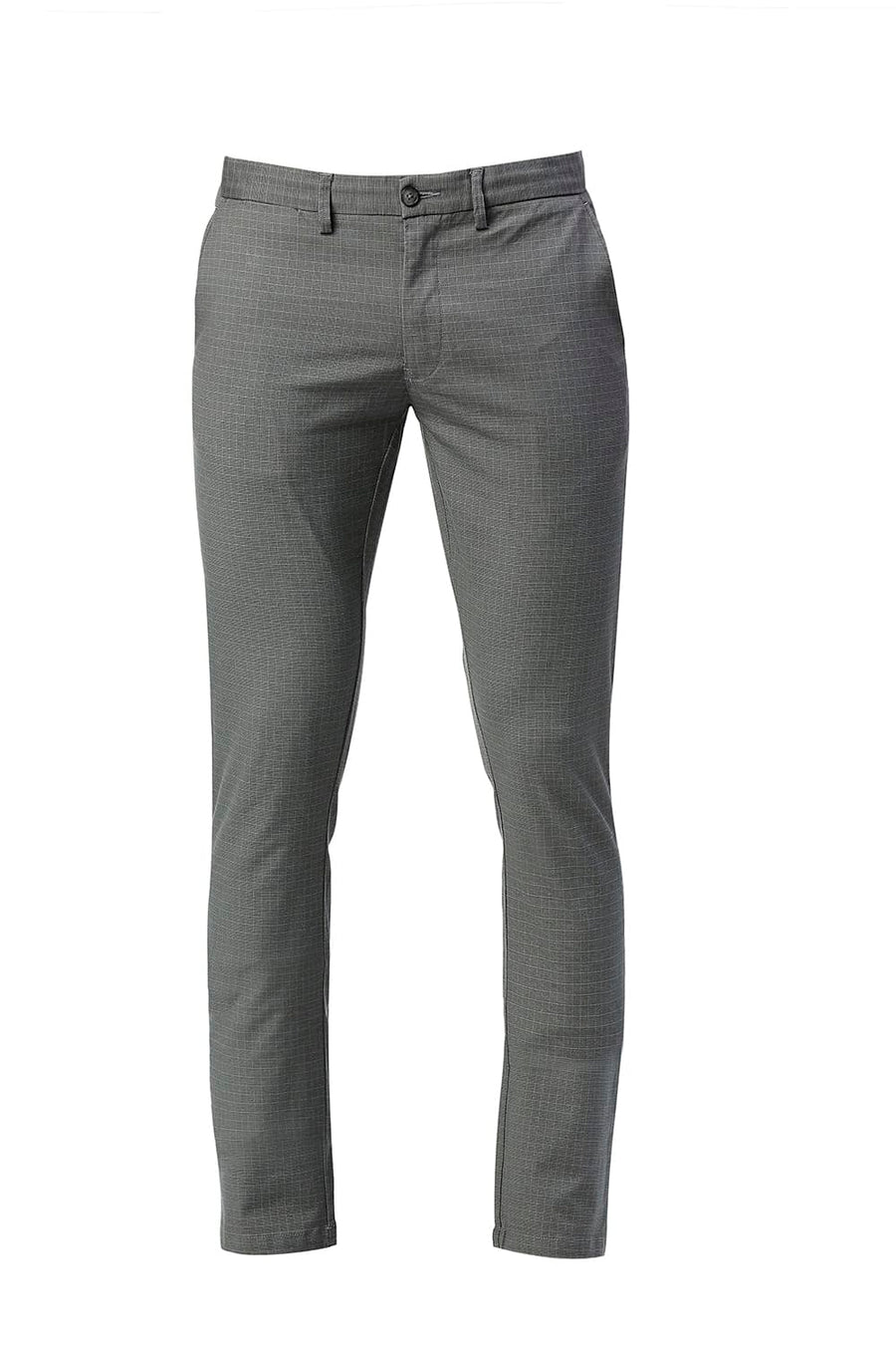 BASICS TAPERED FIT GRIFFIN GREY STRETCH CHECKS TROUSERS