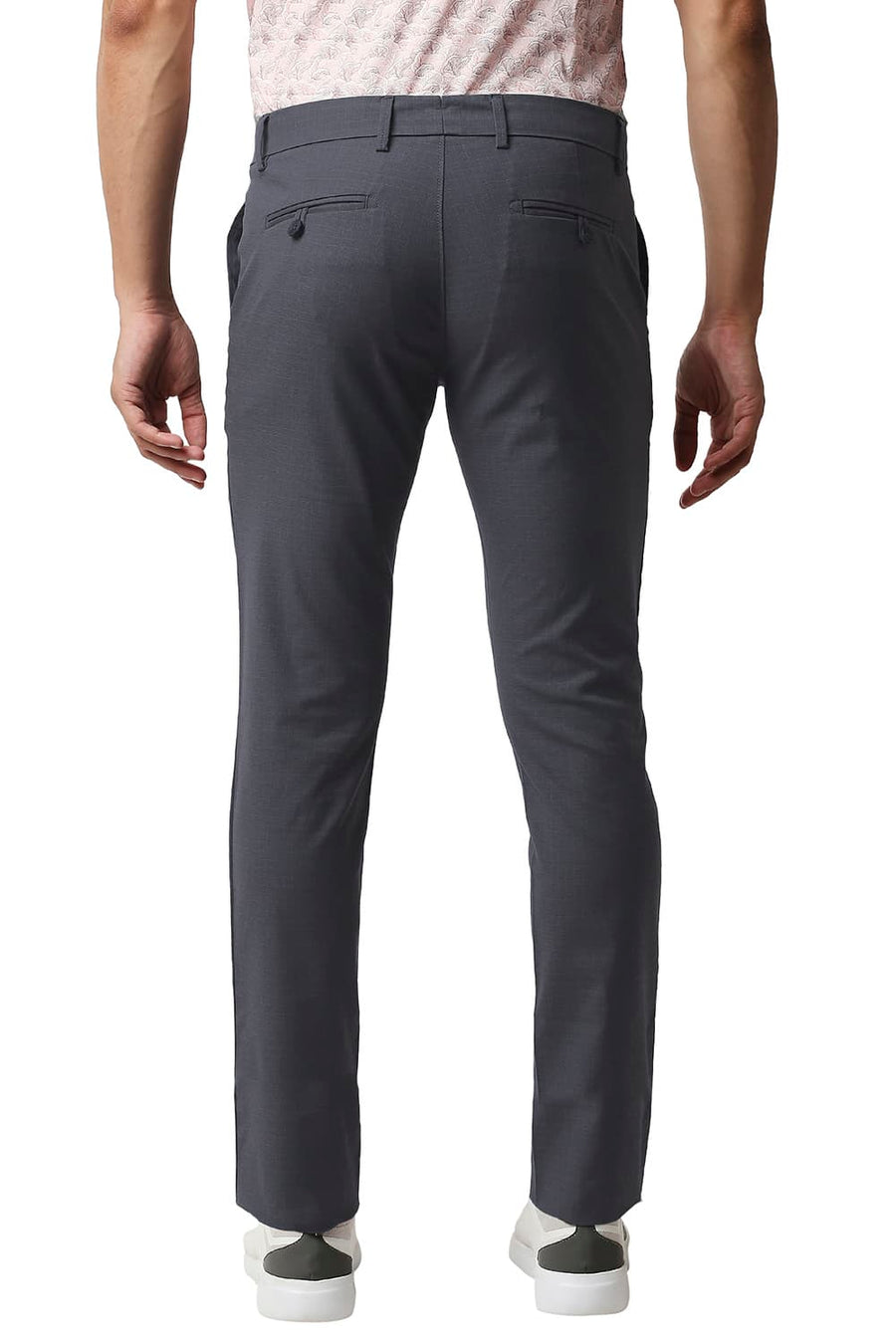 BASICS TAPERED FIT FLINTSTONE BLUE STRETCH CHECKS TROUSERS