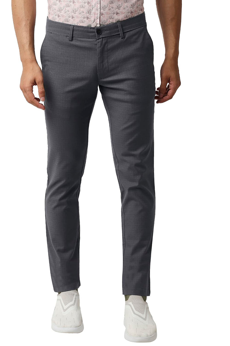 BASICS TAPERED FIT FLINTSTONE BLUE STRETCH CHECKS TROUSERS
