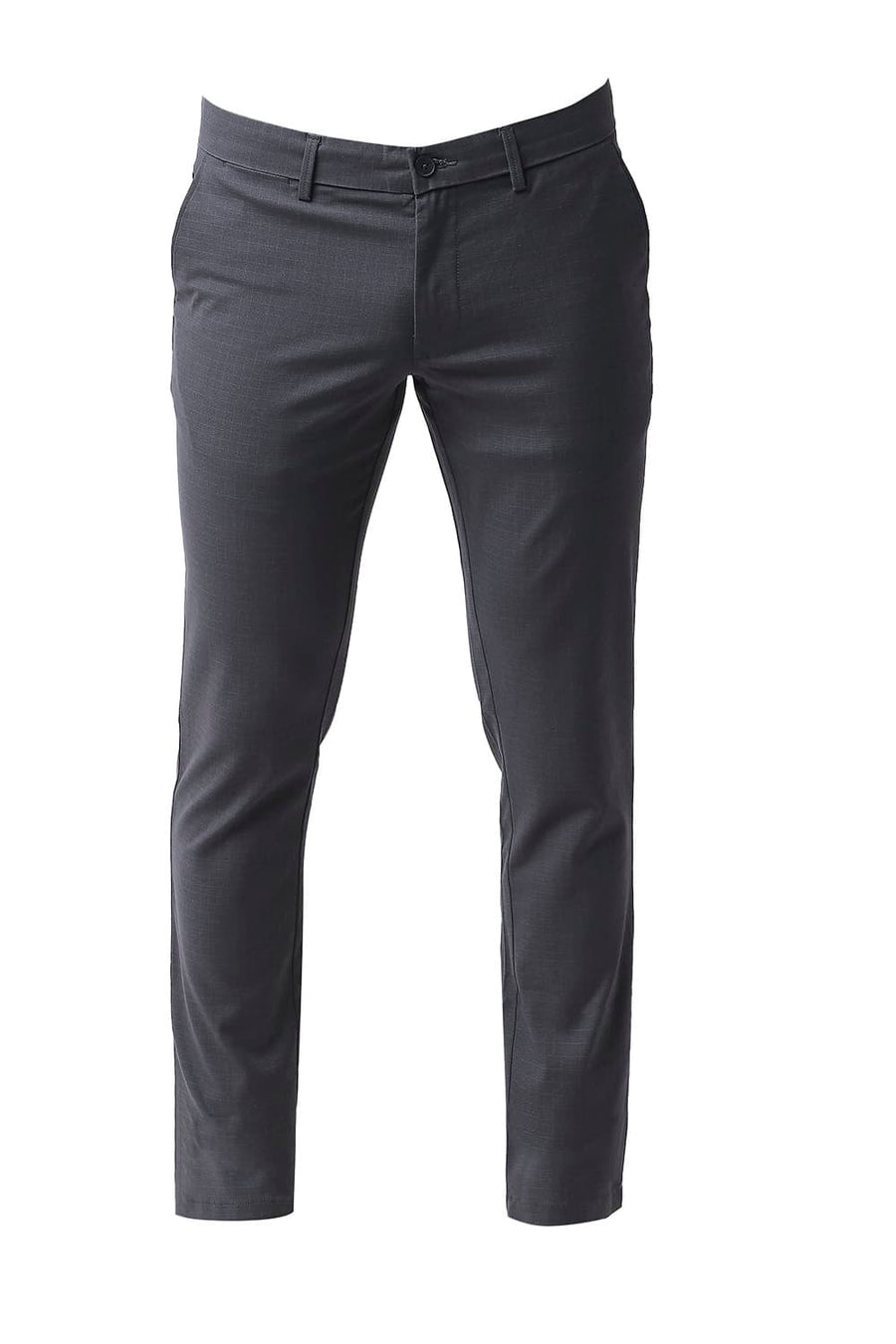 BASICS TAPERED FIT FLINTSTONE BLUE STRETCH CHECKS TROUSERS