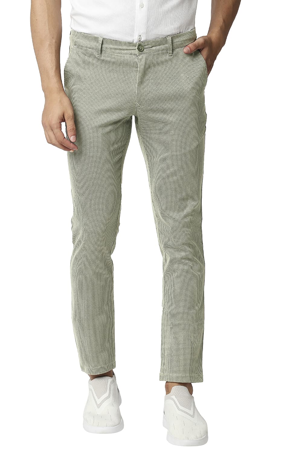 BASICS TAPERED FIT STRETCH PRINTED TROUSERS