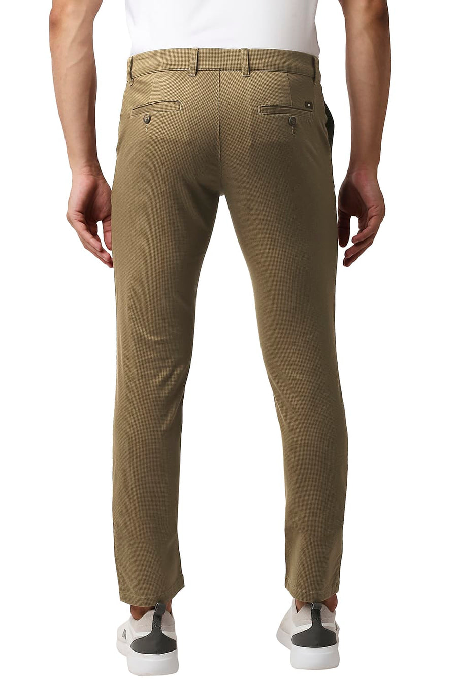 BASICS TAPERED FIT SEPIA BROWN STRETCH PRINTED TROUSERS