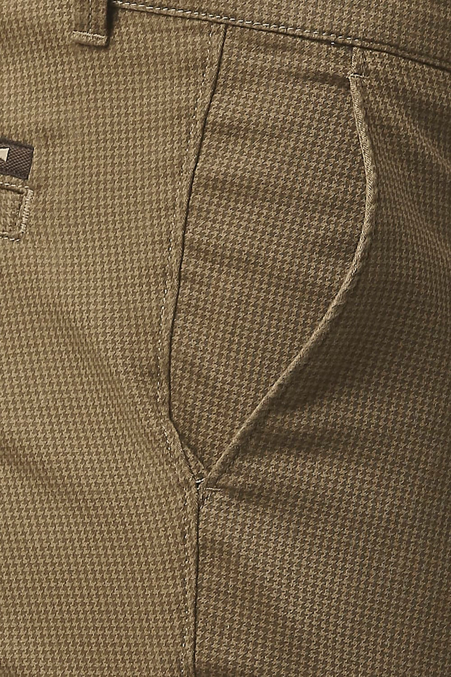 BASICS TAPERED FIT SEPIA BROWN STRETCH PRINTED TROUSERS