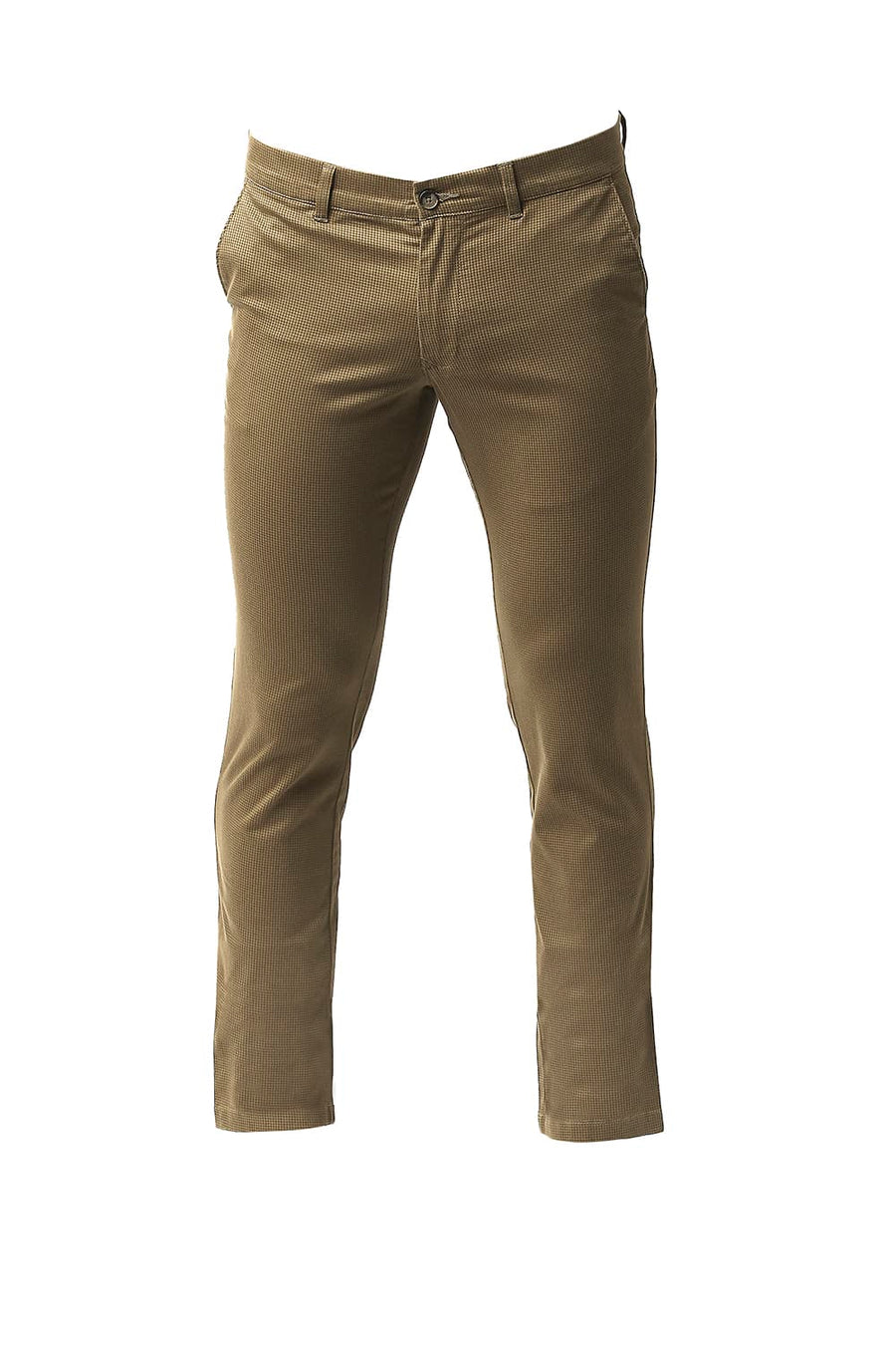 BASICS TAPERED FIT SEPIA BROWN STRETCH PRINTED TROUSERS