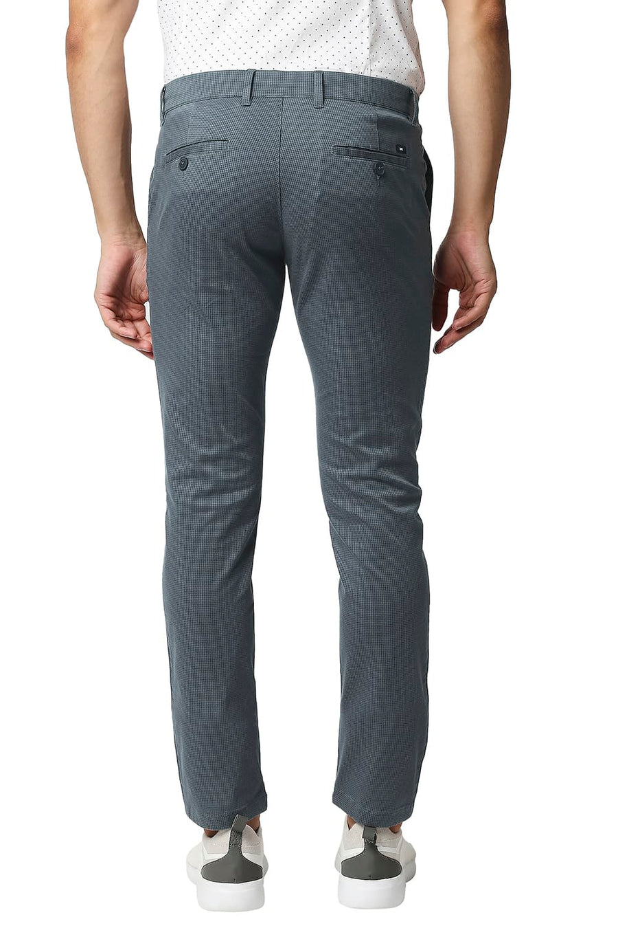 BASICS TAPERED FIT SEA STORM BLUE STRETCH PRINTED TROUSERS