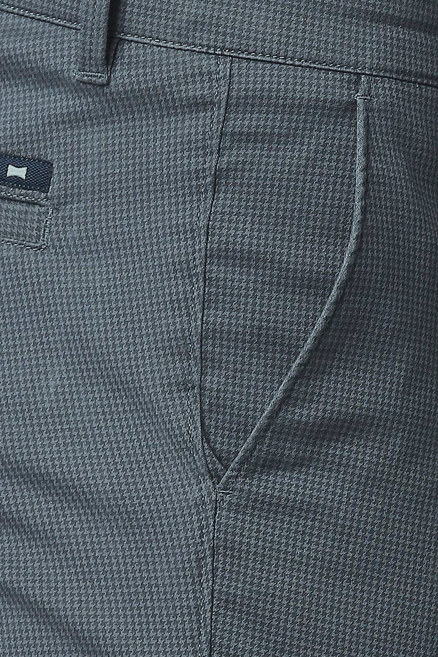 BASICS TAPERED FIT SEA STORM BLUE STRETCH PRINTED TROUSERS