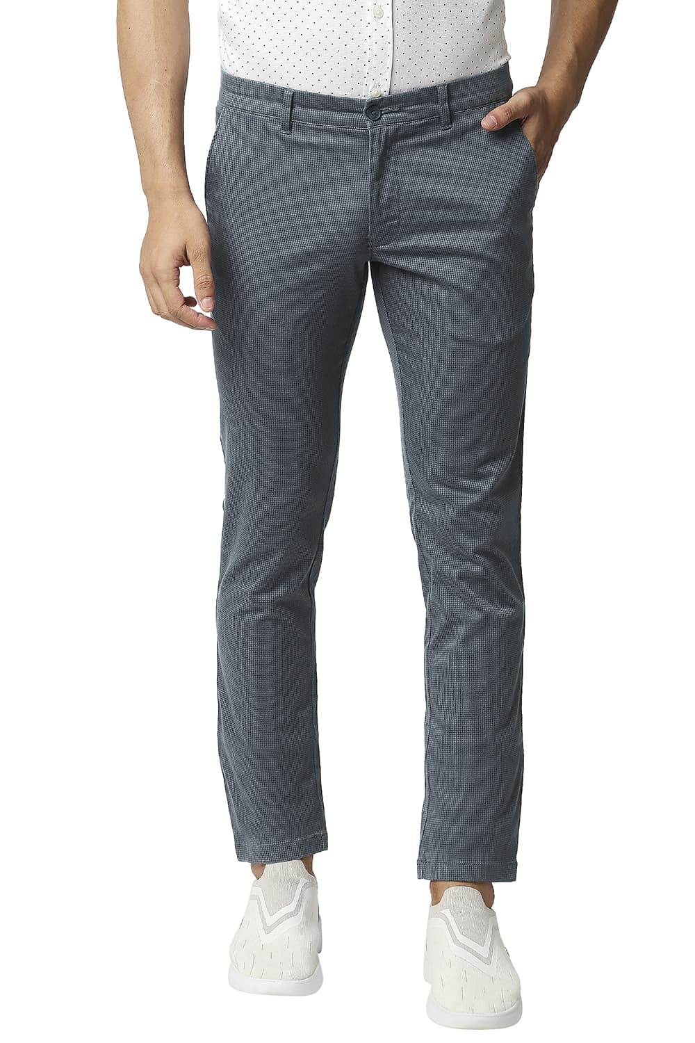 BASICS TAPERED FIT STRETCH PRINTED TROUSERS