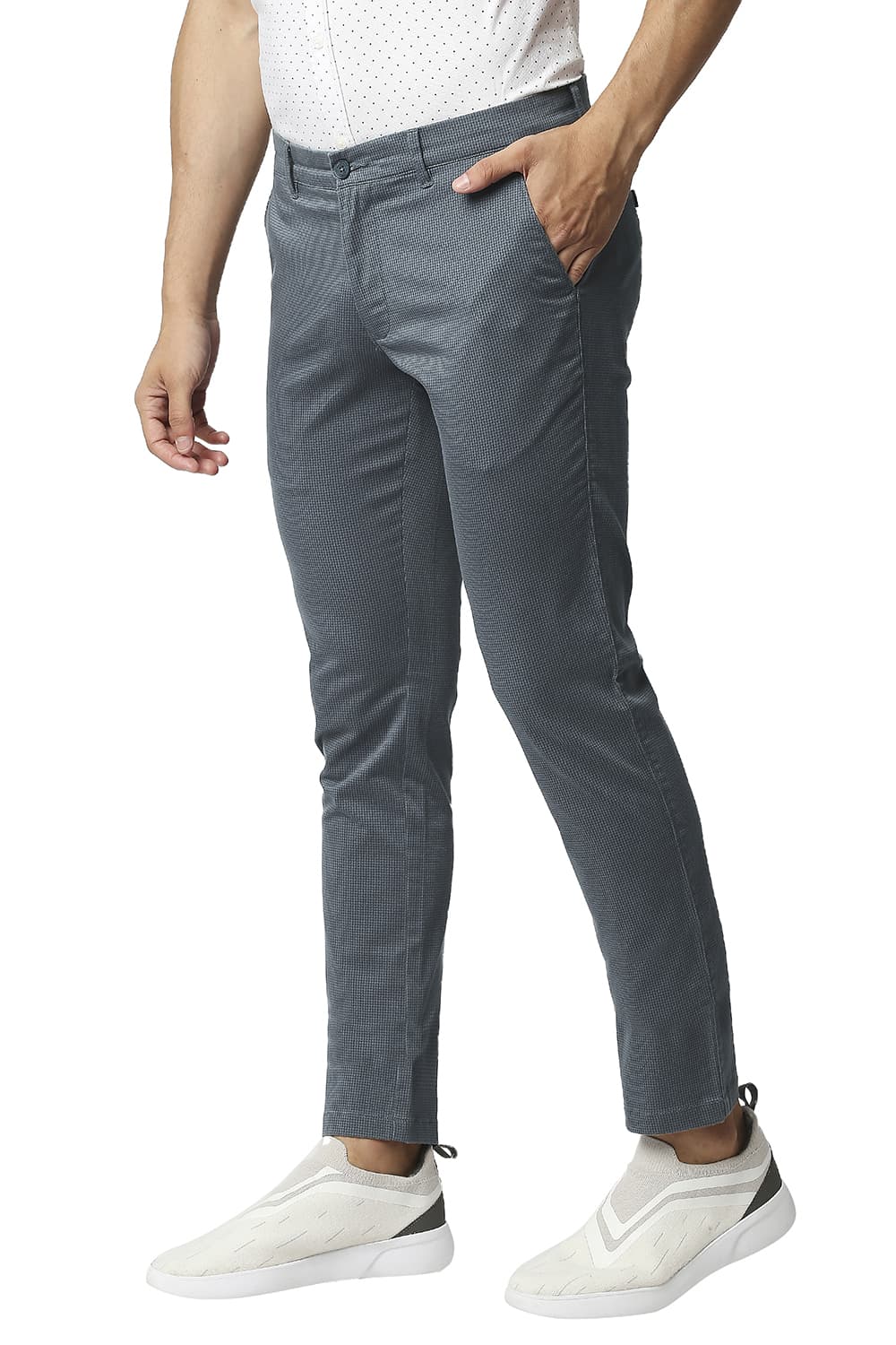 BASICS TAPERED FIT STRETCH PRINTED TROUSERS