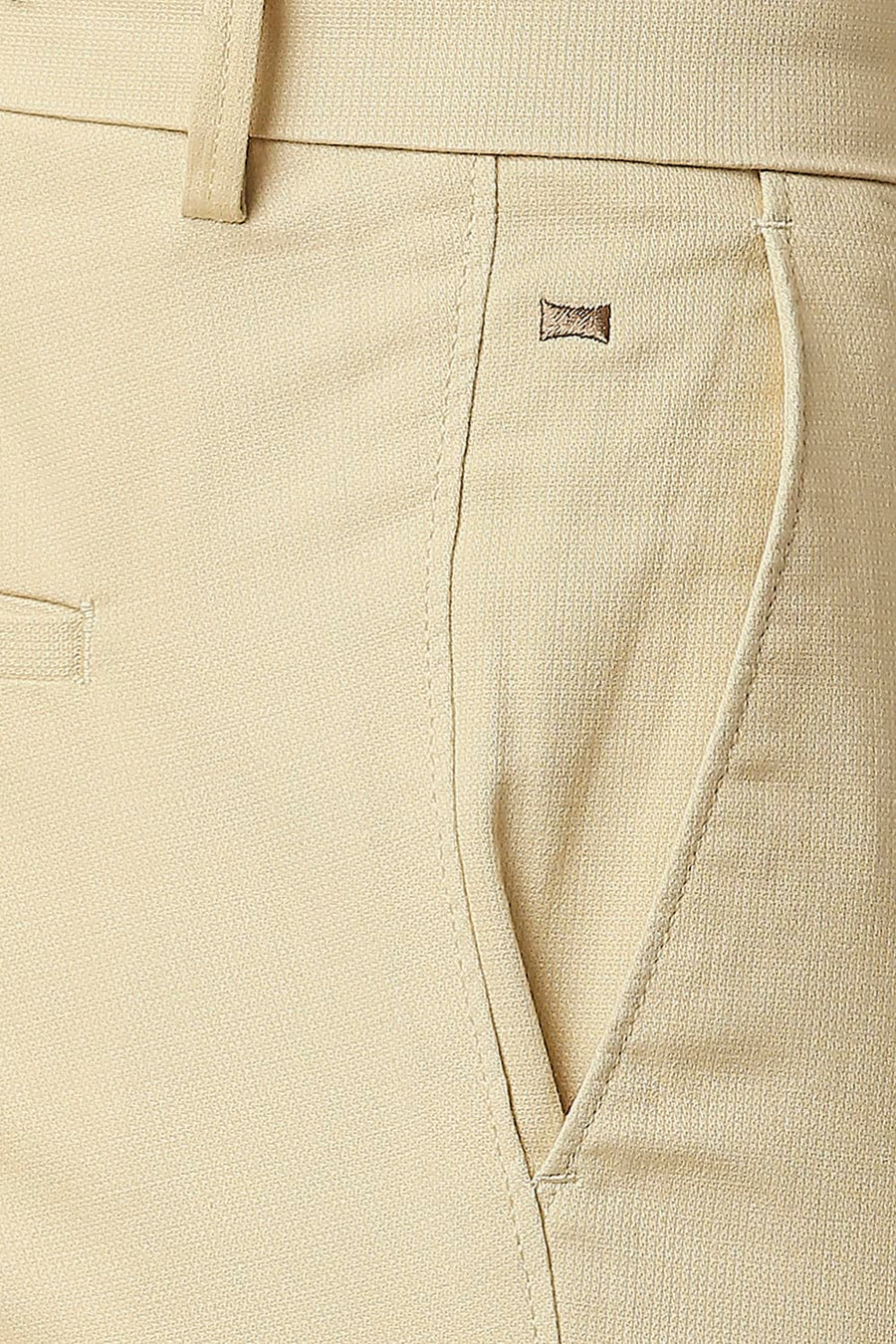 BASICS TAPERED FIT SOYBEAN KHAKHI COTTON STRETCH TROUSERS