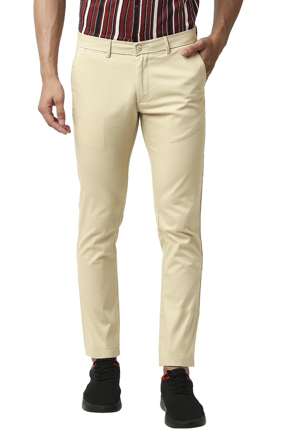 BASICS TAPERED FIT COTTON STRETCH TROUSERS