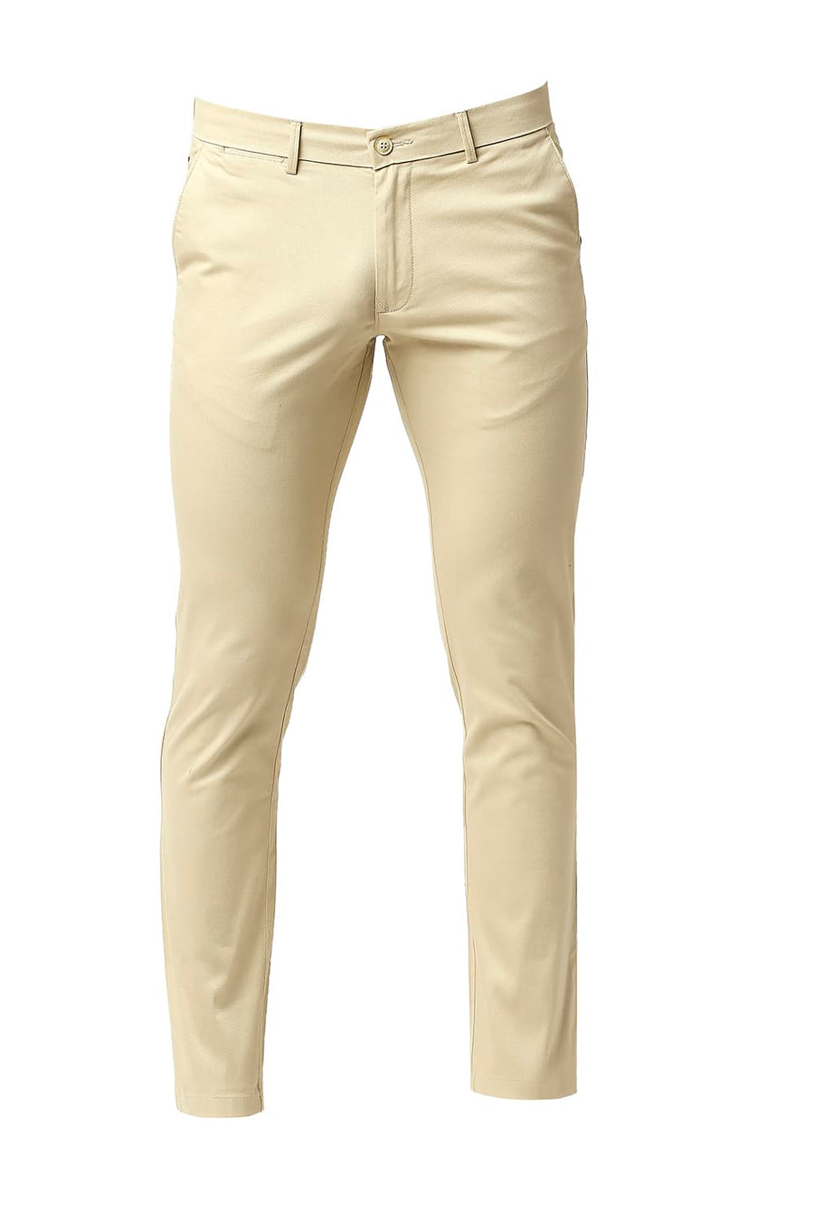 BASICS TAPERED FIT SOYBEAN KHAKHI COTTON STRETCH TROUSERS