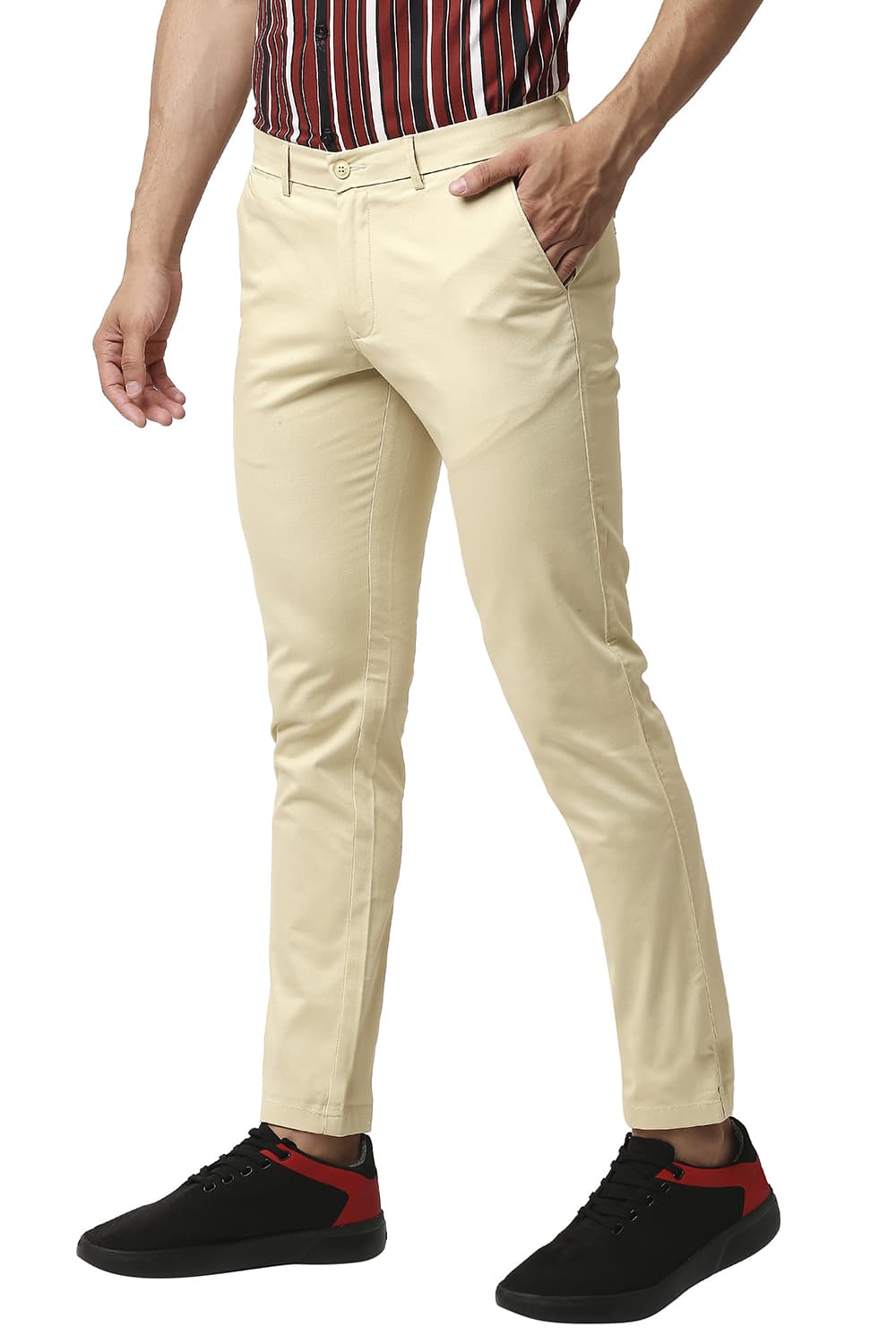 BASICS TAPERED FIT COTTON STRETCH TROUSERS