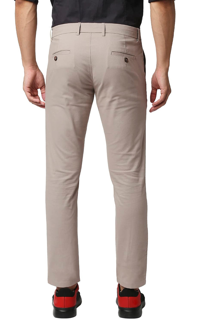 BASICS TAPERED FIT CROCKERY BROWN COTTON STRETCH TROUSERS
