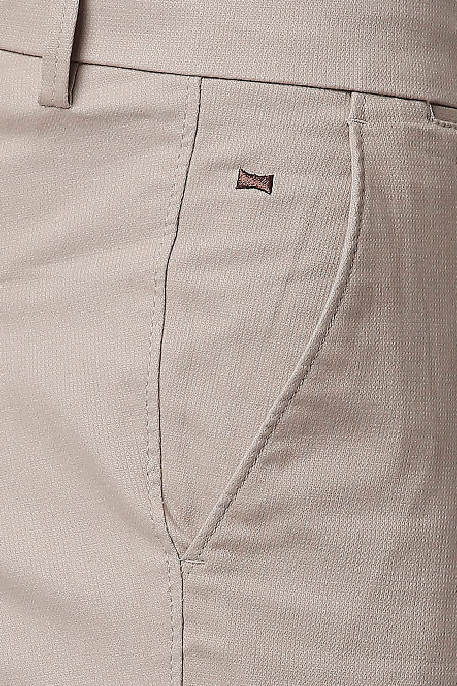 BASICS TAPERED FIT CROCKERY BROWN COTTON STRETCH TROUSERS