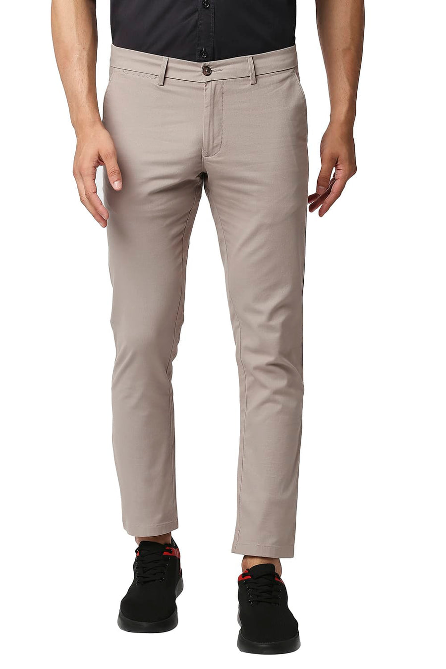 BASICS TAPERED FIT CROCKERY BROWN COTTON STRETCH TROUSERS
