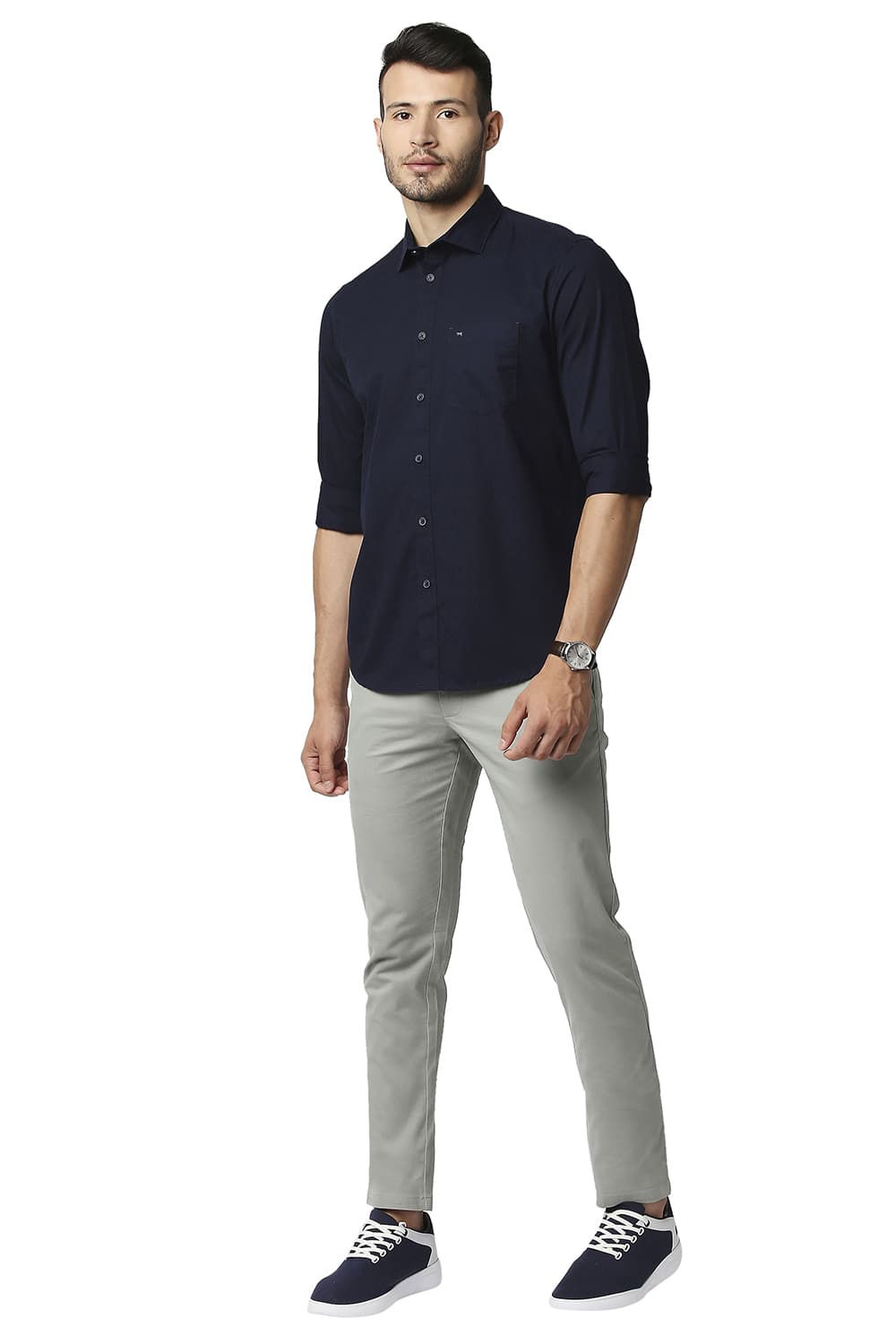 BASICS TAPERED FIT COTTON STRETCH TROUSERS