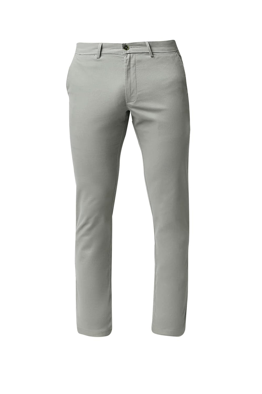 BASICS TAPERED FIT FOG GREEN COTTON STRETCH TROUSERS