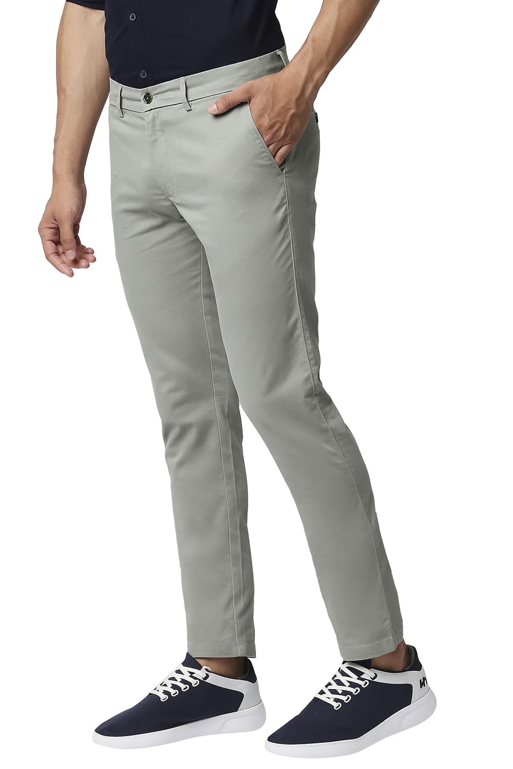 BASICS TAPERED FIT COTTON STRETCH TROUSERS