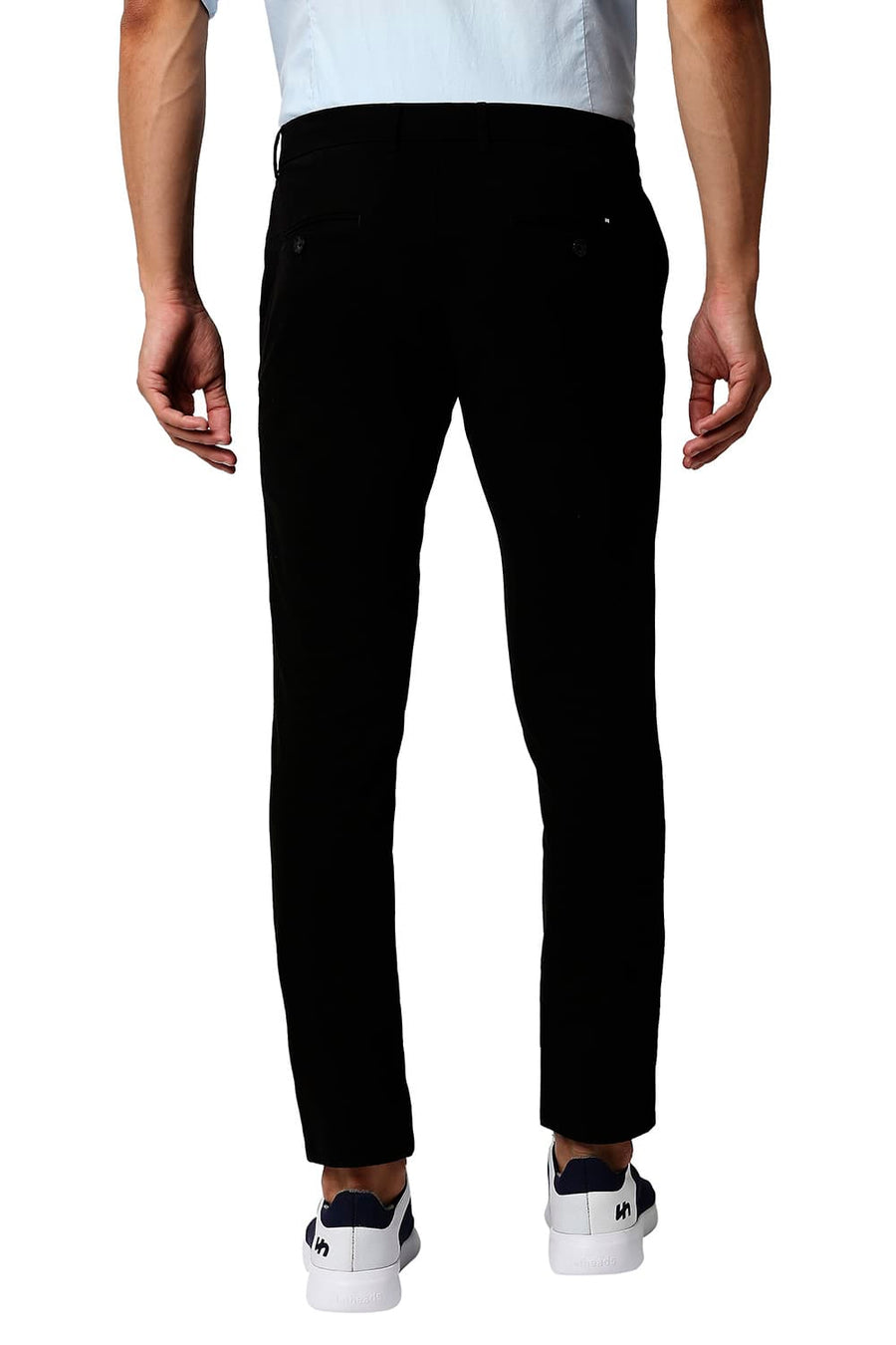 BASICS TAPERED FIT BELUGA BLACK COTTON STRETCH TROUSERS